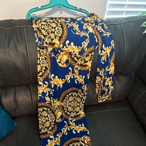 Elegant One Shoulder Blue and Gold Dress